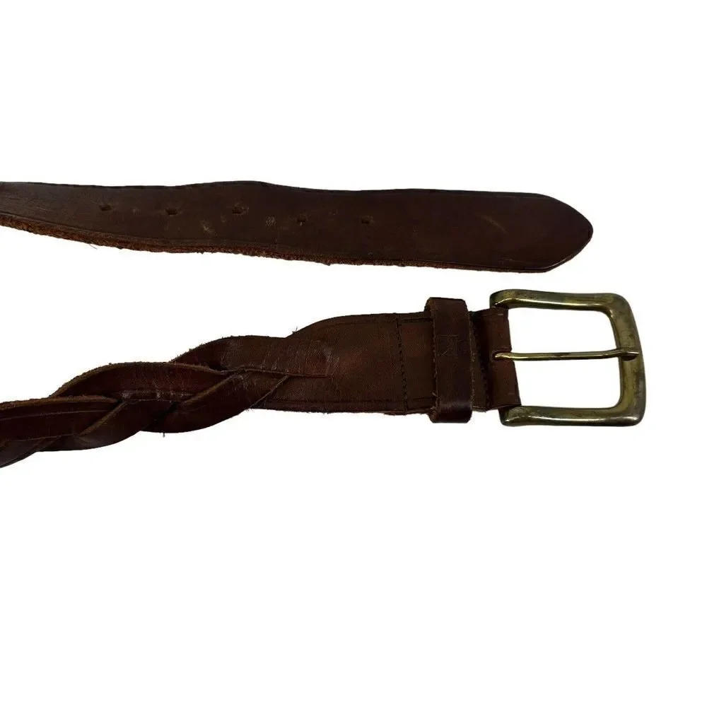 Calvin Klein Genuine Leather Belt Brown Woven Braided Womens Size S Classic Boho